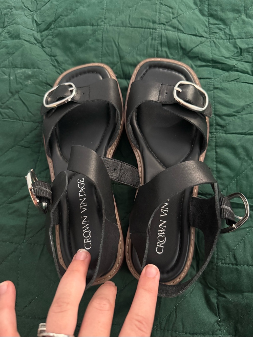 Crown Vintage Black Leather Buckle Sandals